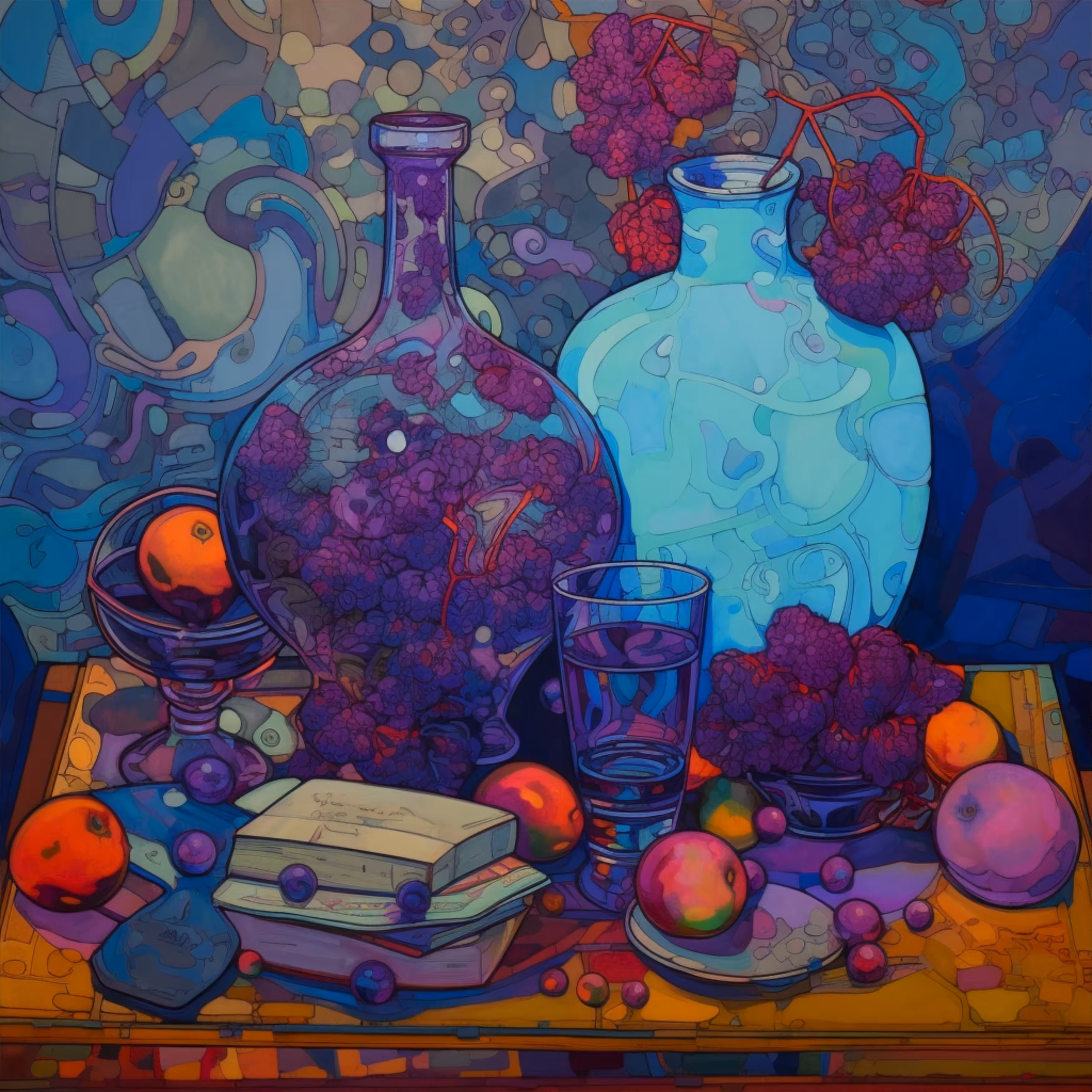 Blue vase. Purple glass.