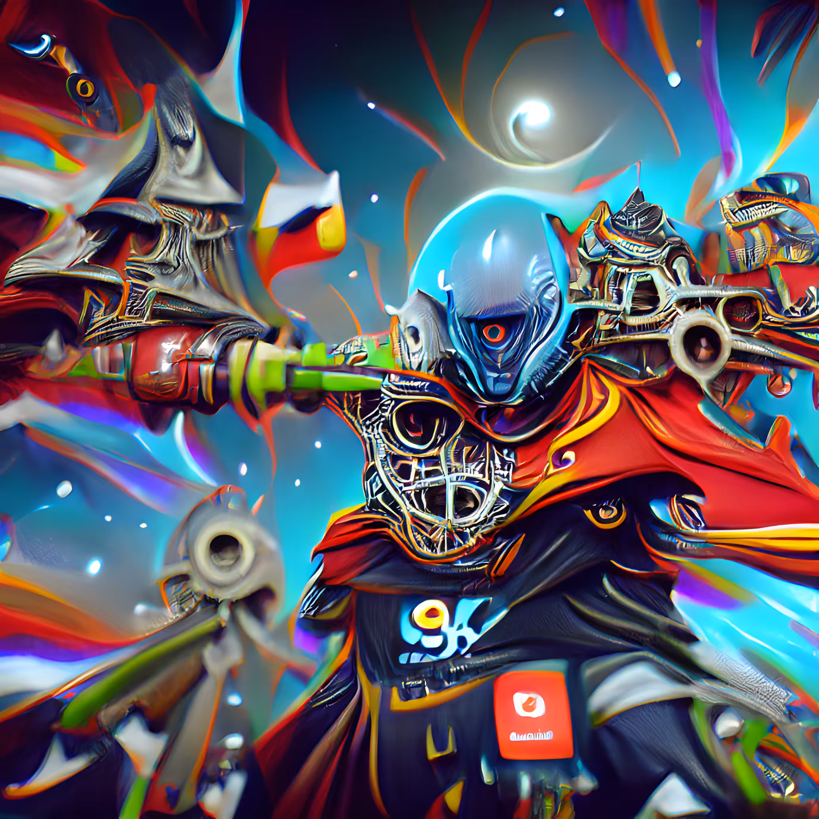 Chrome Silica Space Warlock Slayer in the Style of Max Ernst