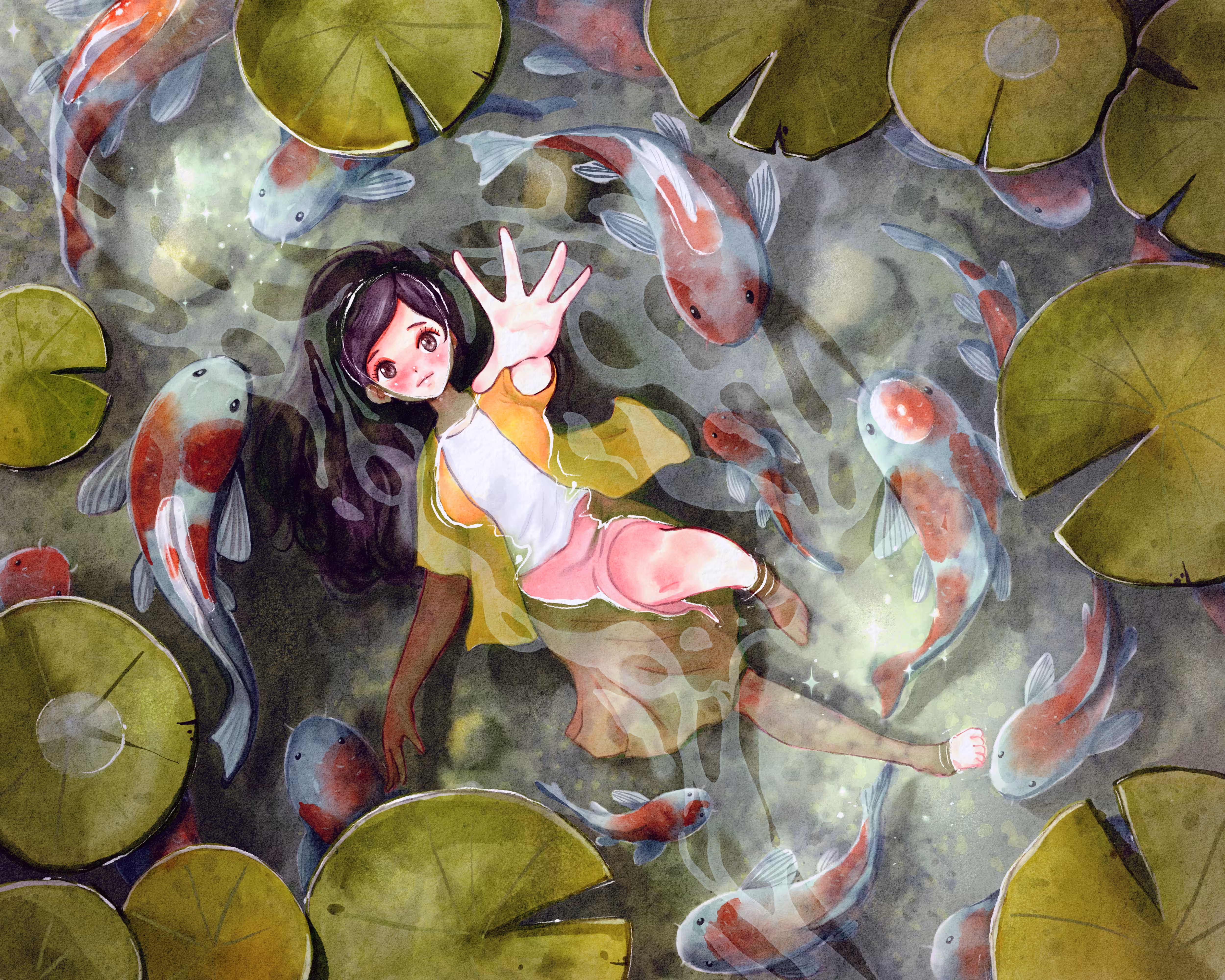girl in the koi pond