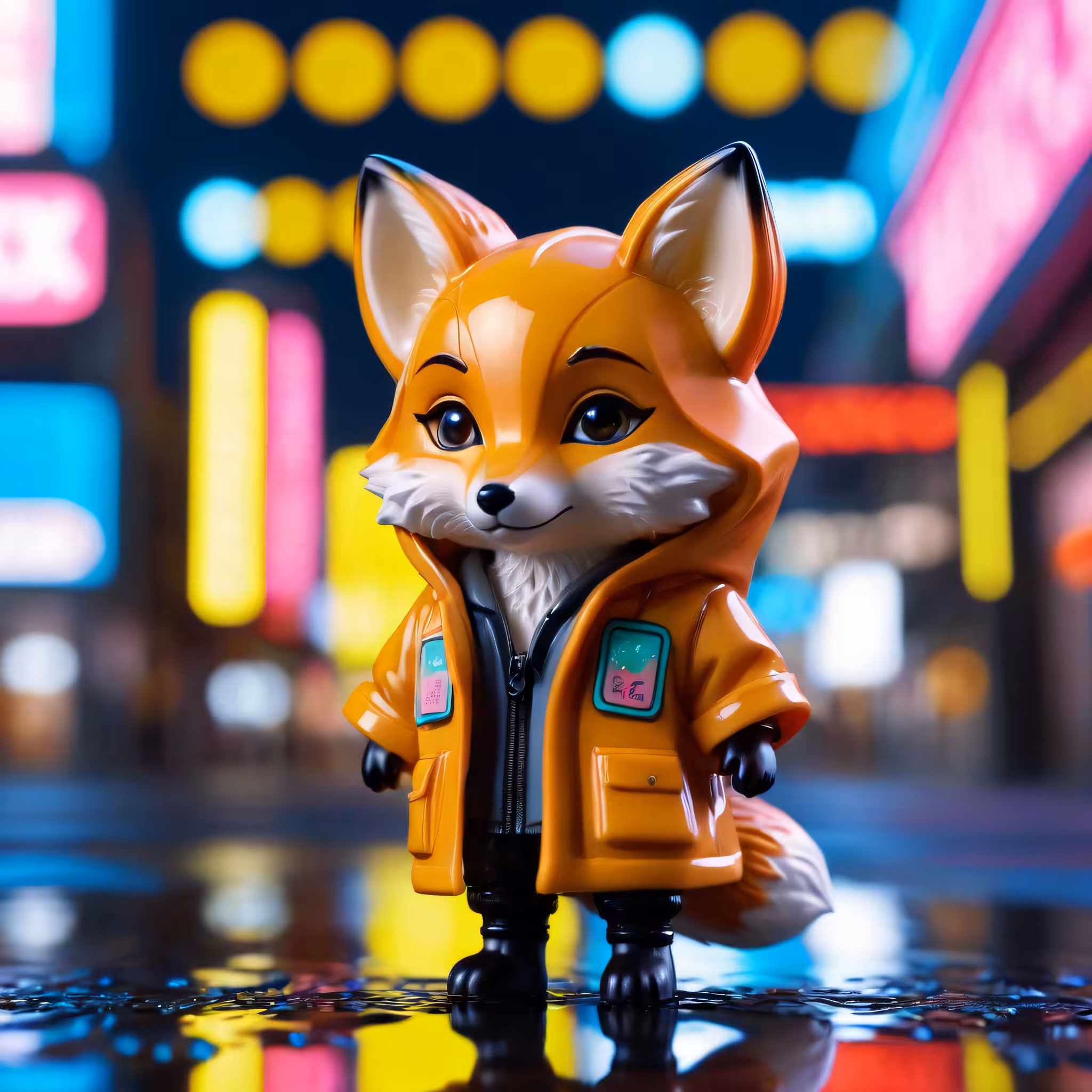 Neon Fox in Rain