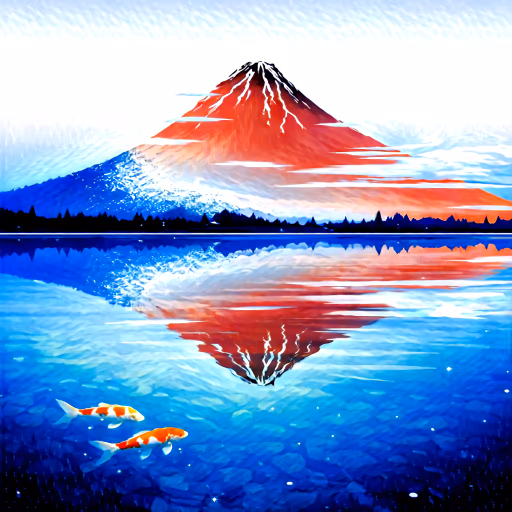Simple Fuji Art: Crimson Reflection