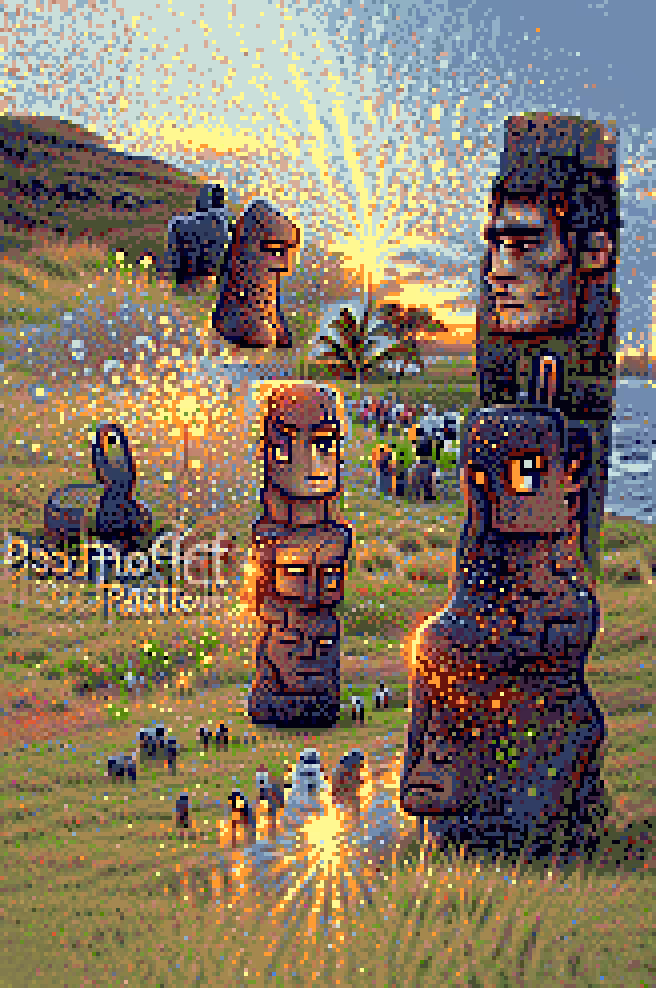 Moai Easter Island Statues at Sunset