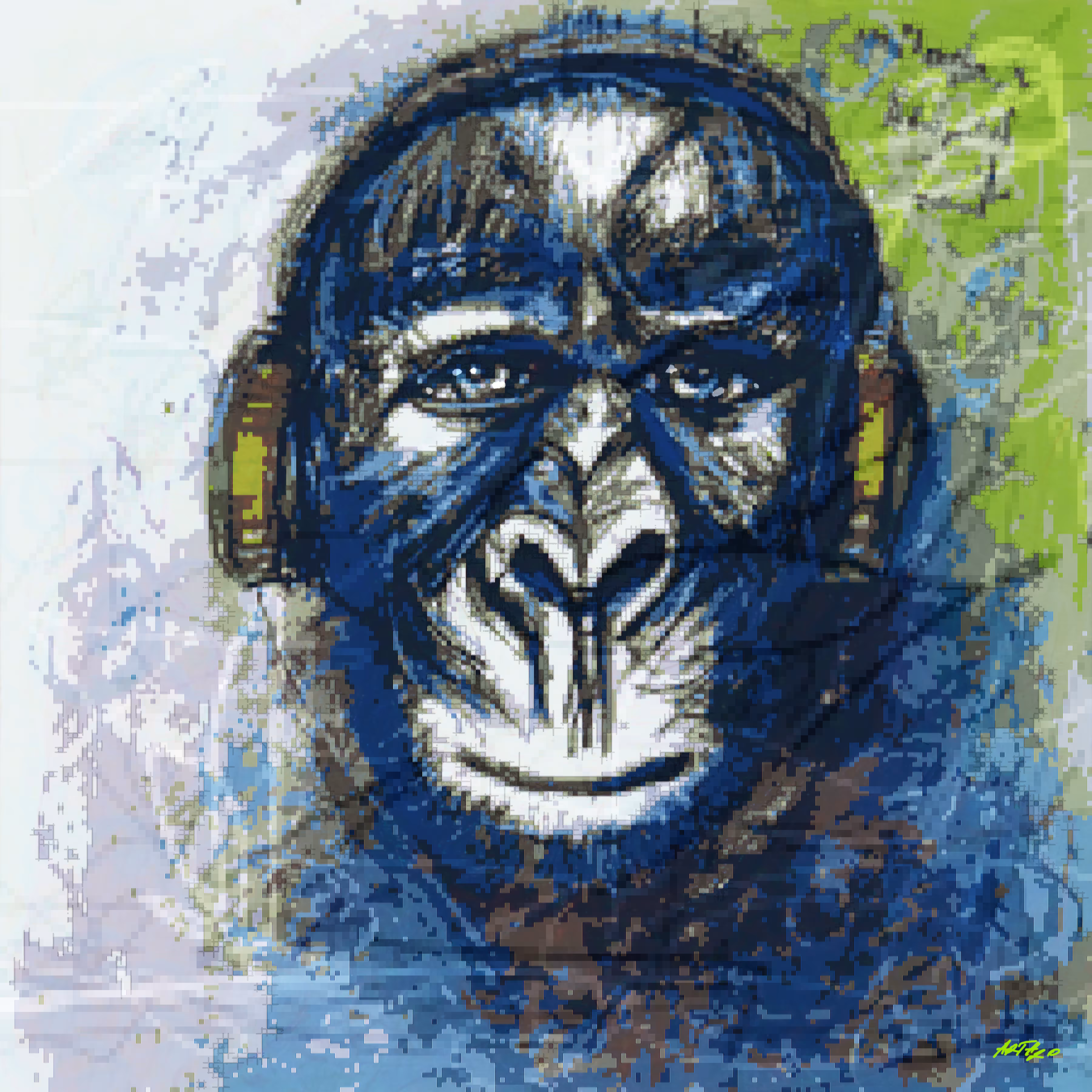 Pixel dream, Primal Tech Symphony - A Simian Serenade in Cyberspace 25x25 inch 300dpi printable