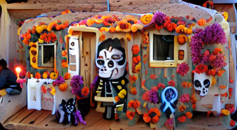 Dia de los muertos in a tiny house (pixray_genesis)