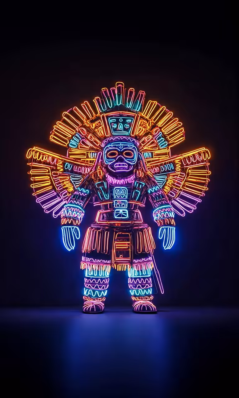 Relics from TeKnoTitlán Museum: Neon Tonatiuh 