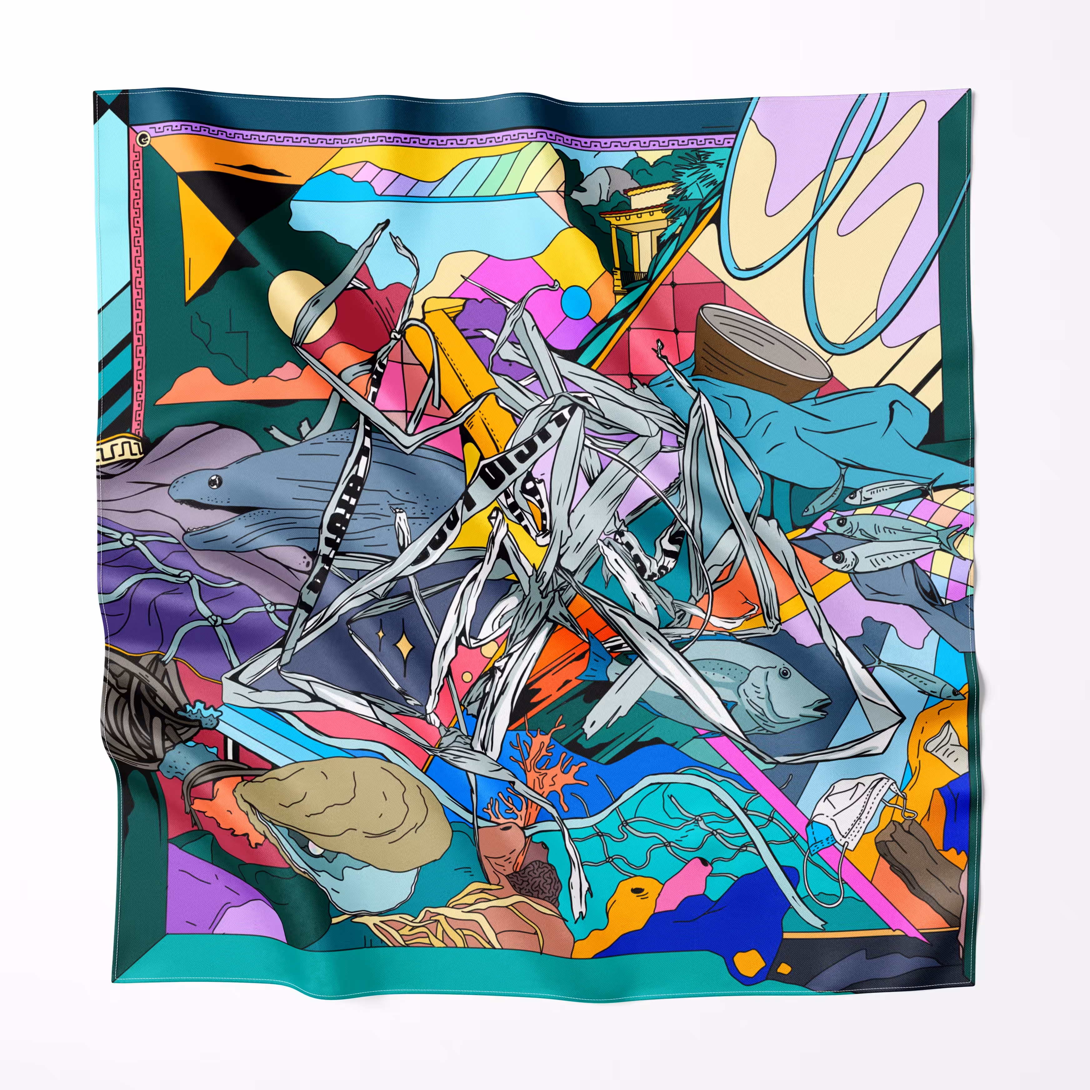Luxury $Silk Scarf 'OCEANISM'