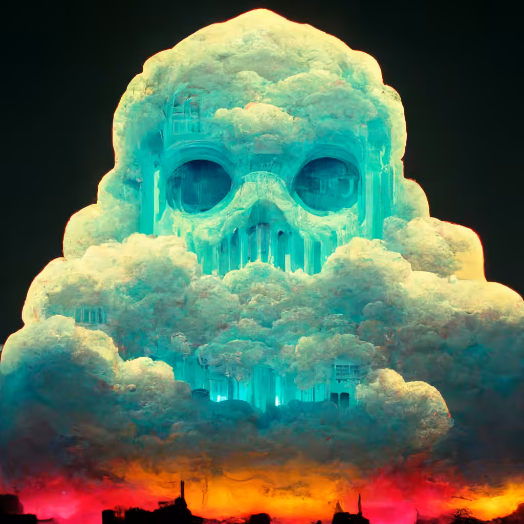 Neon Ancient Skull in the sky