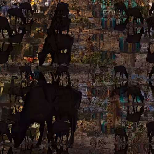 Scenario con vacca e moschea a Varanasi Glitch #9