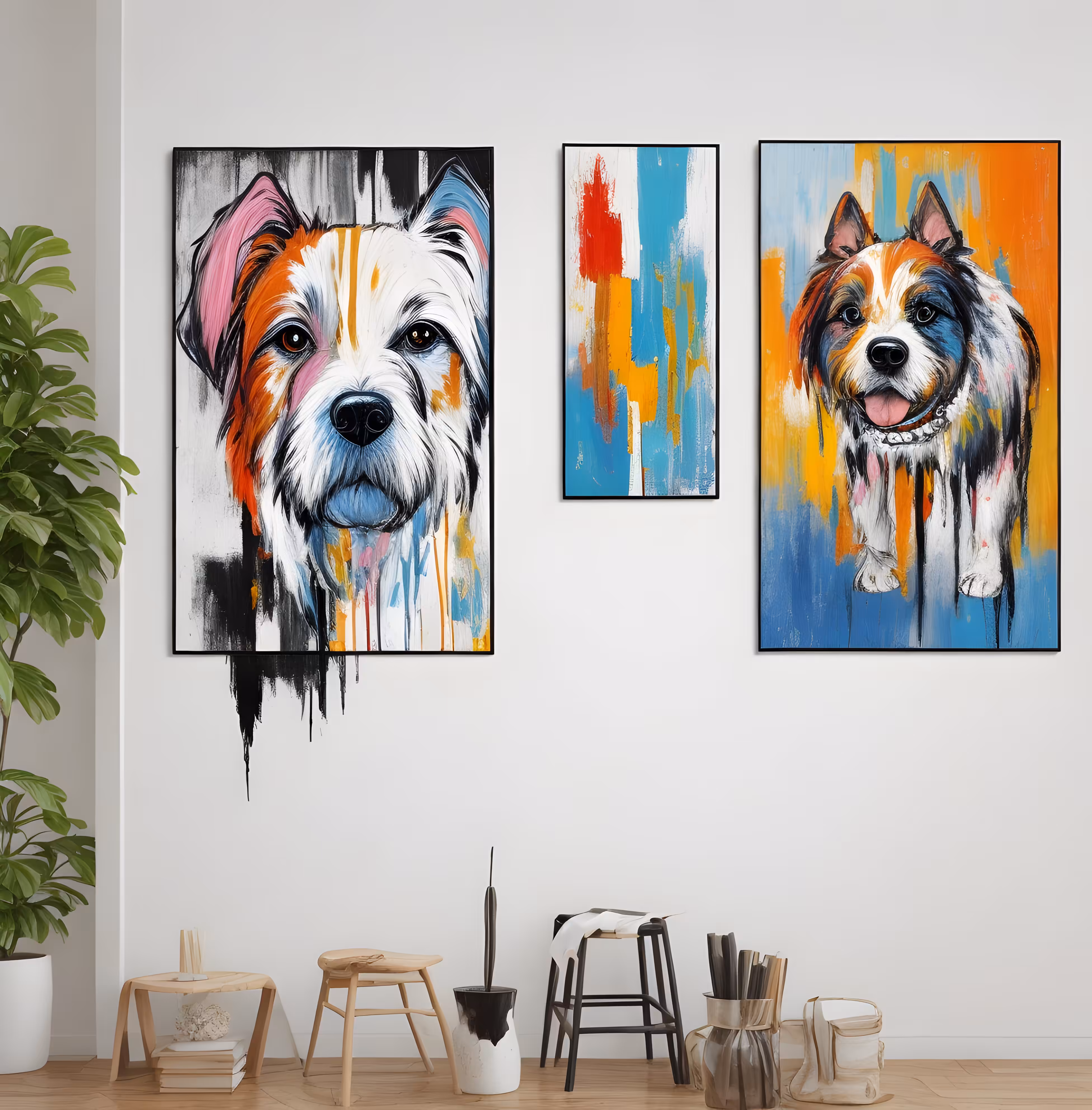 Collection of abstract dog wall art