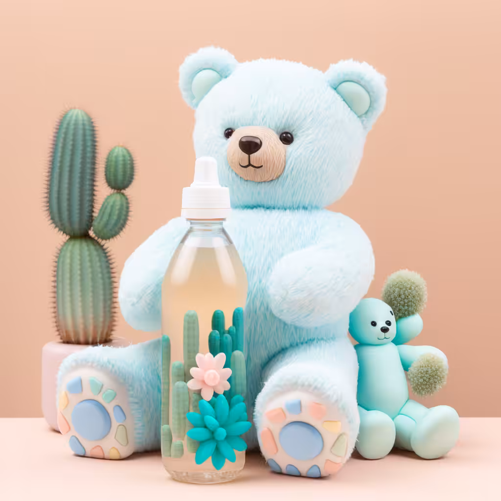 Teddy cute bear is thirsty