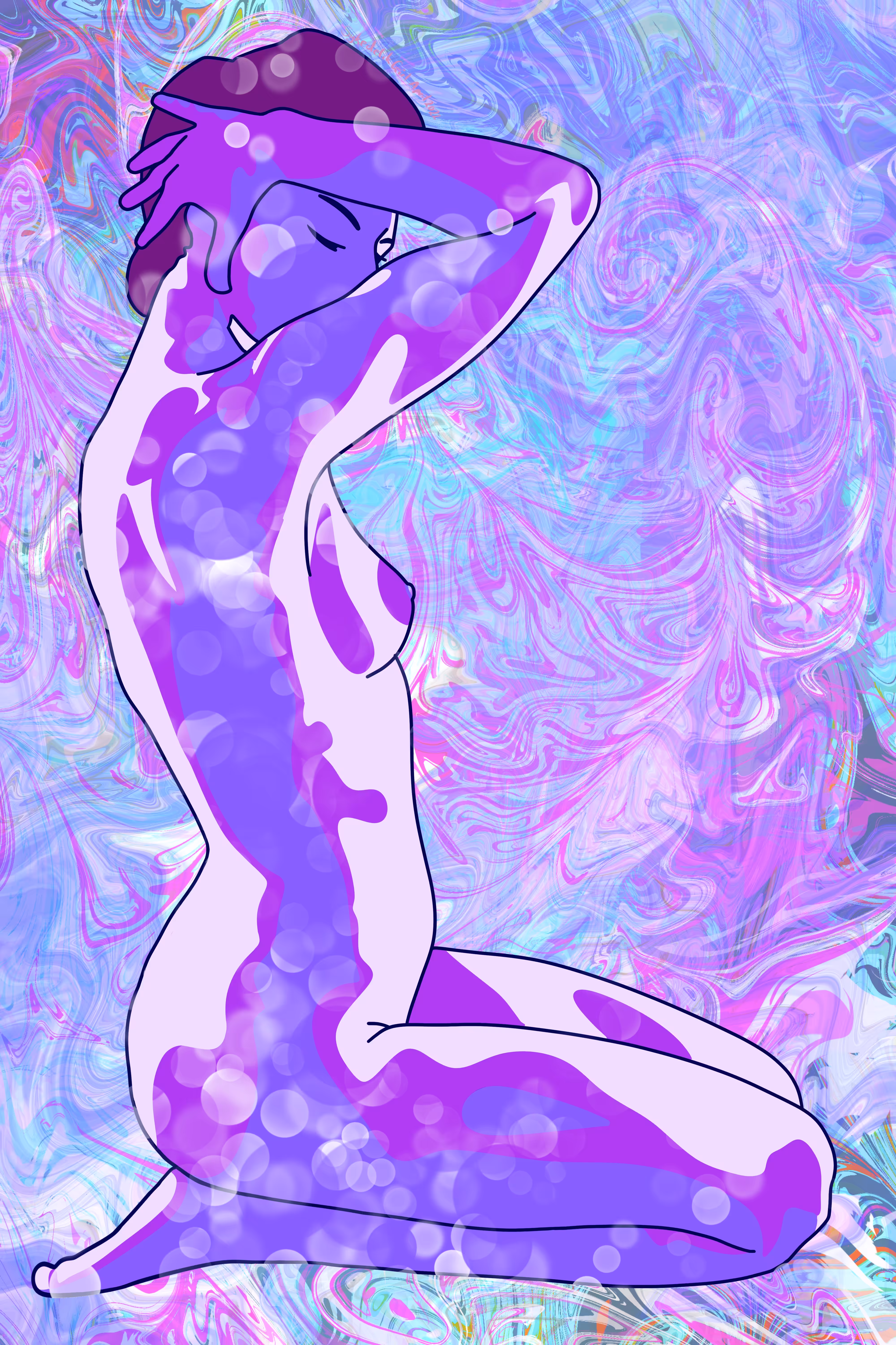 Psychedelic Nude in Purple Bubbles