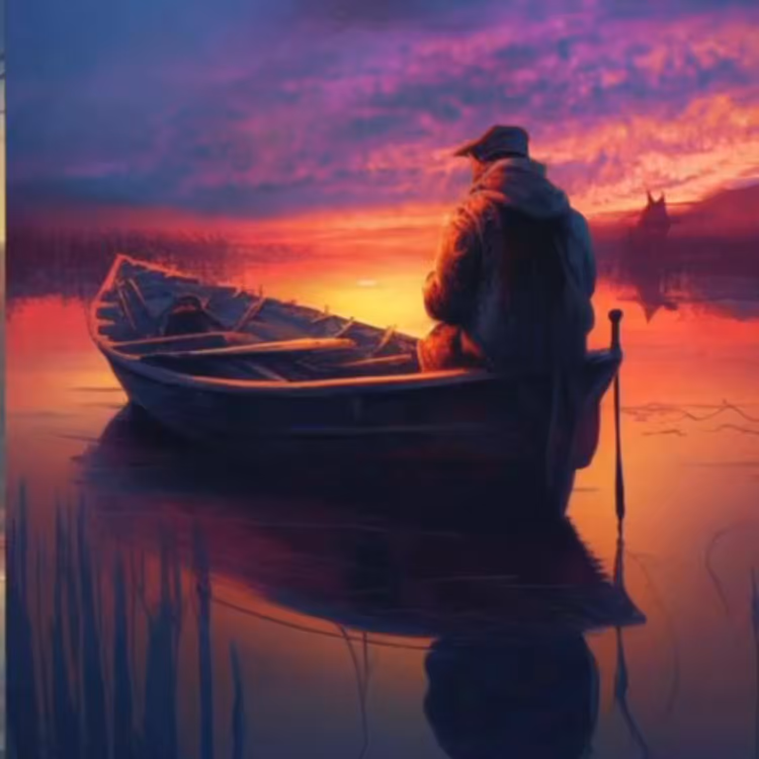 Tranquil Twilight: The Lone Fisherman's Journey