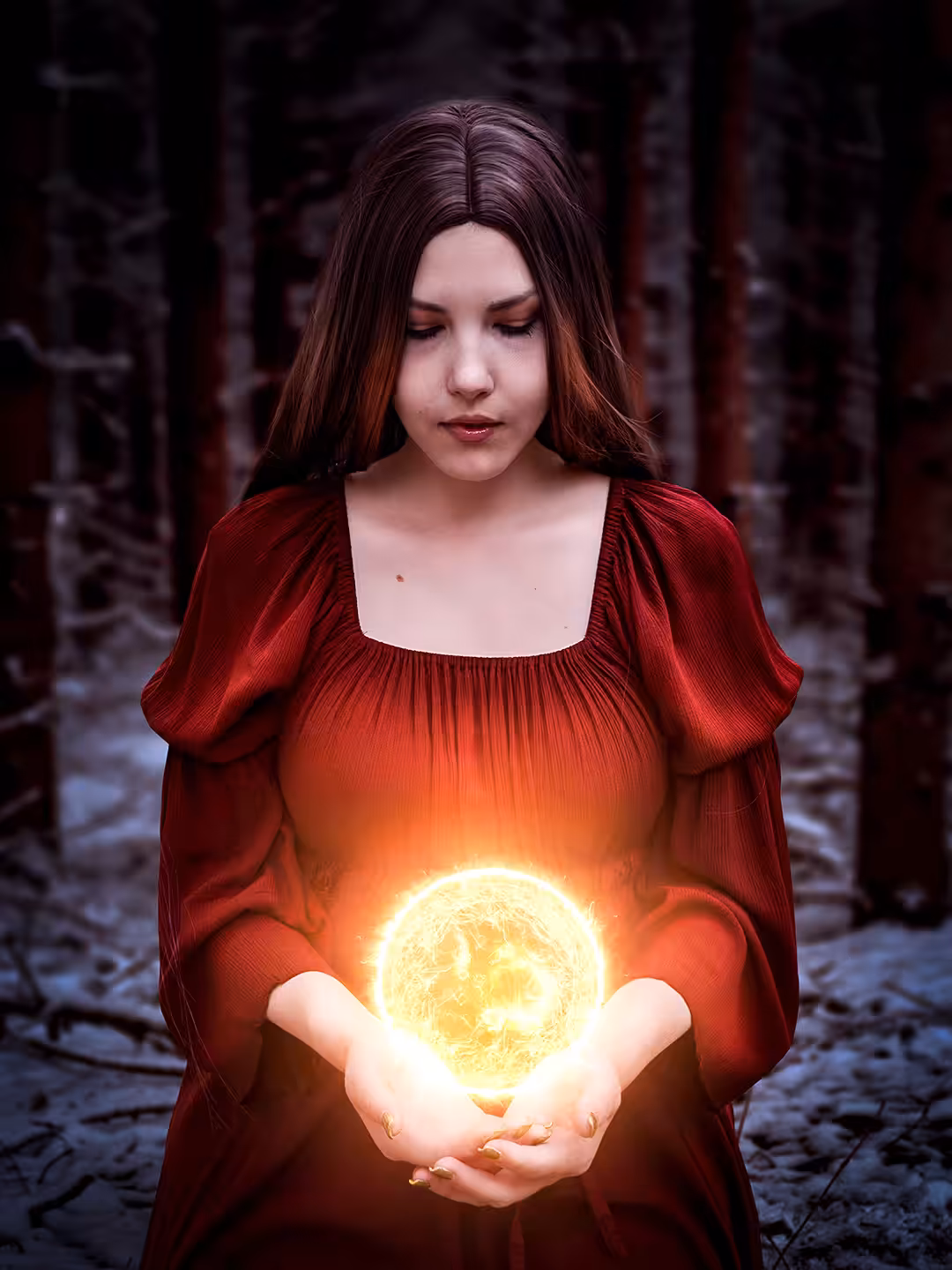 Freya Controlling Fire In A Winter Night