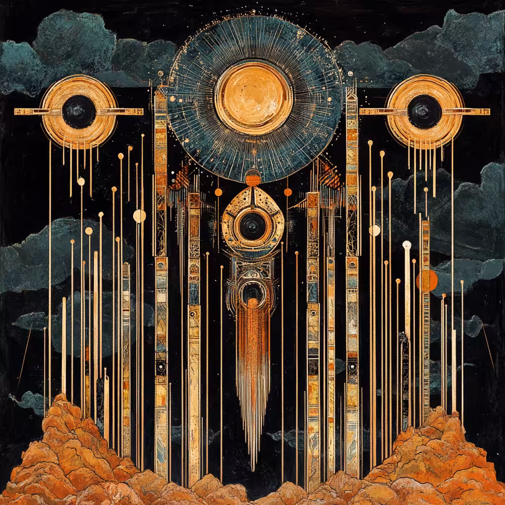 The work of art made in a style combining elements of Art Deco and futurism