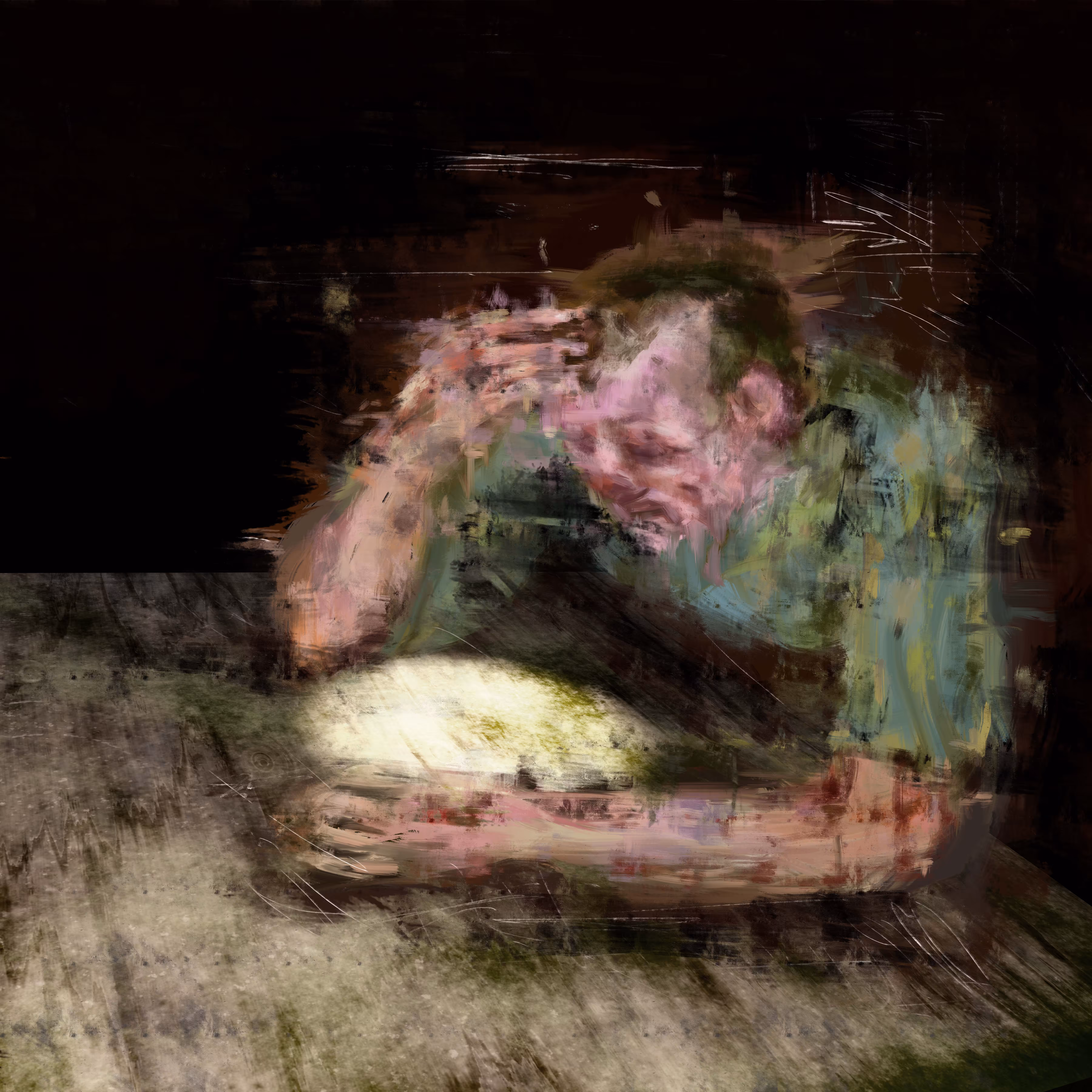 Man looking at a circular light on the table
