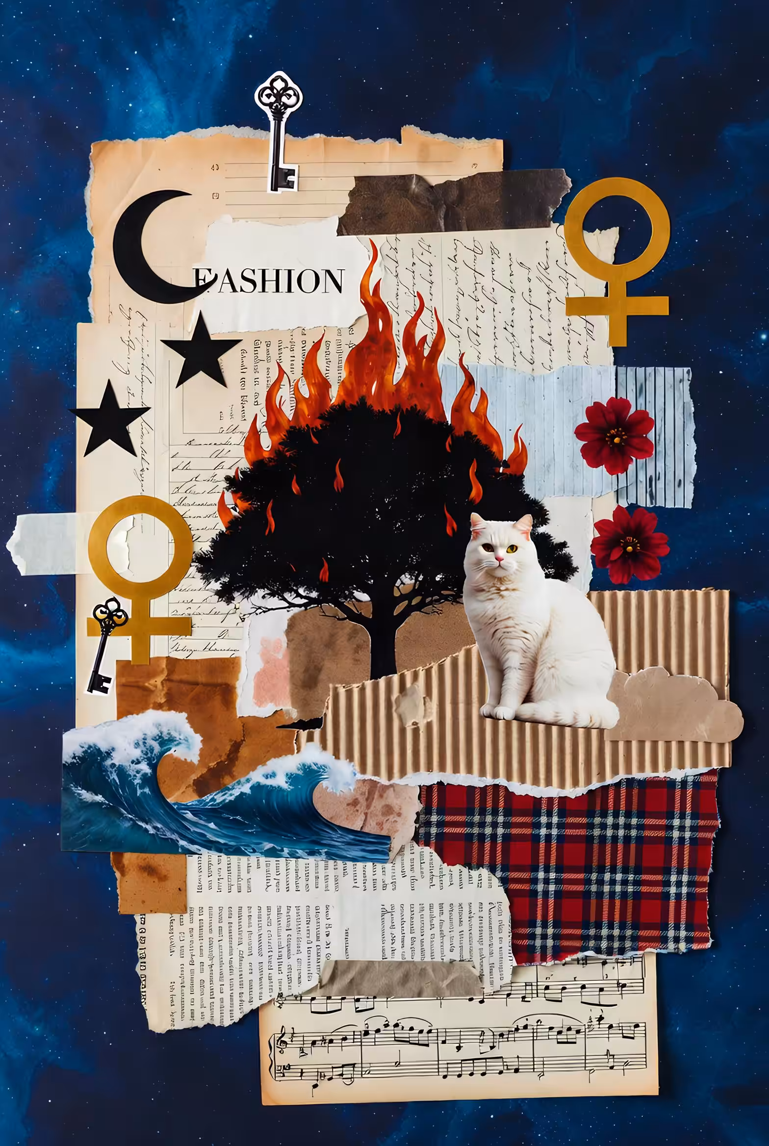 White cat in the flame of worlds