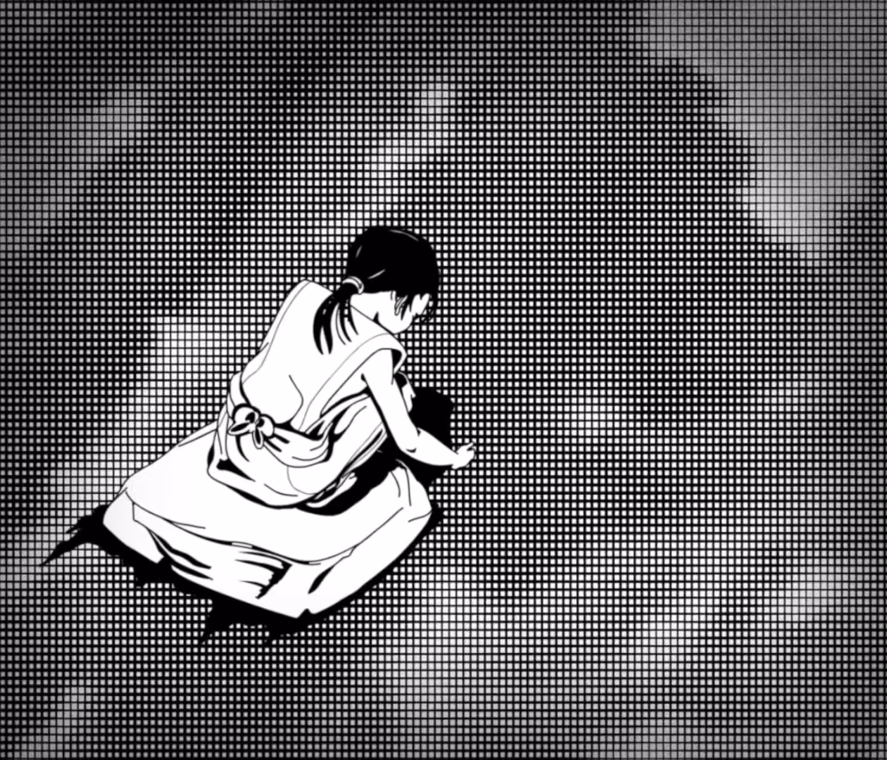 Girl in pixel river
