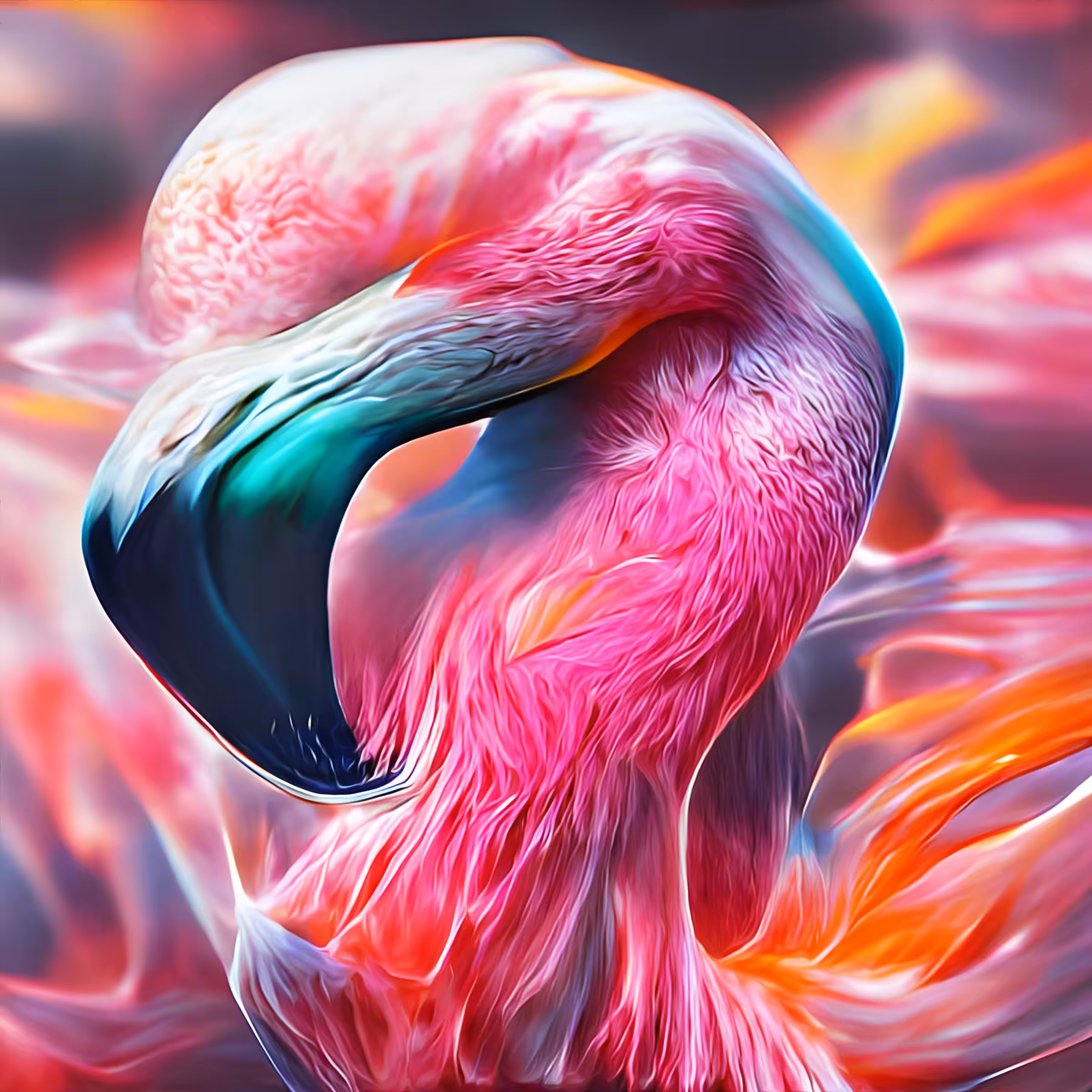 AI-Colorful Birds Of The World: AI-Flamingo On The Beach