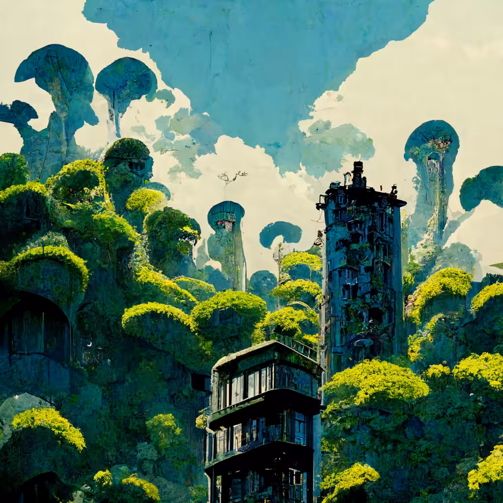 beautiful solarpunk overgrown skyscraper