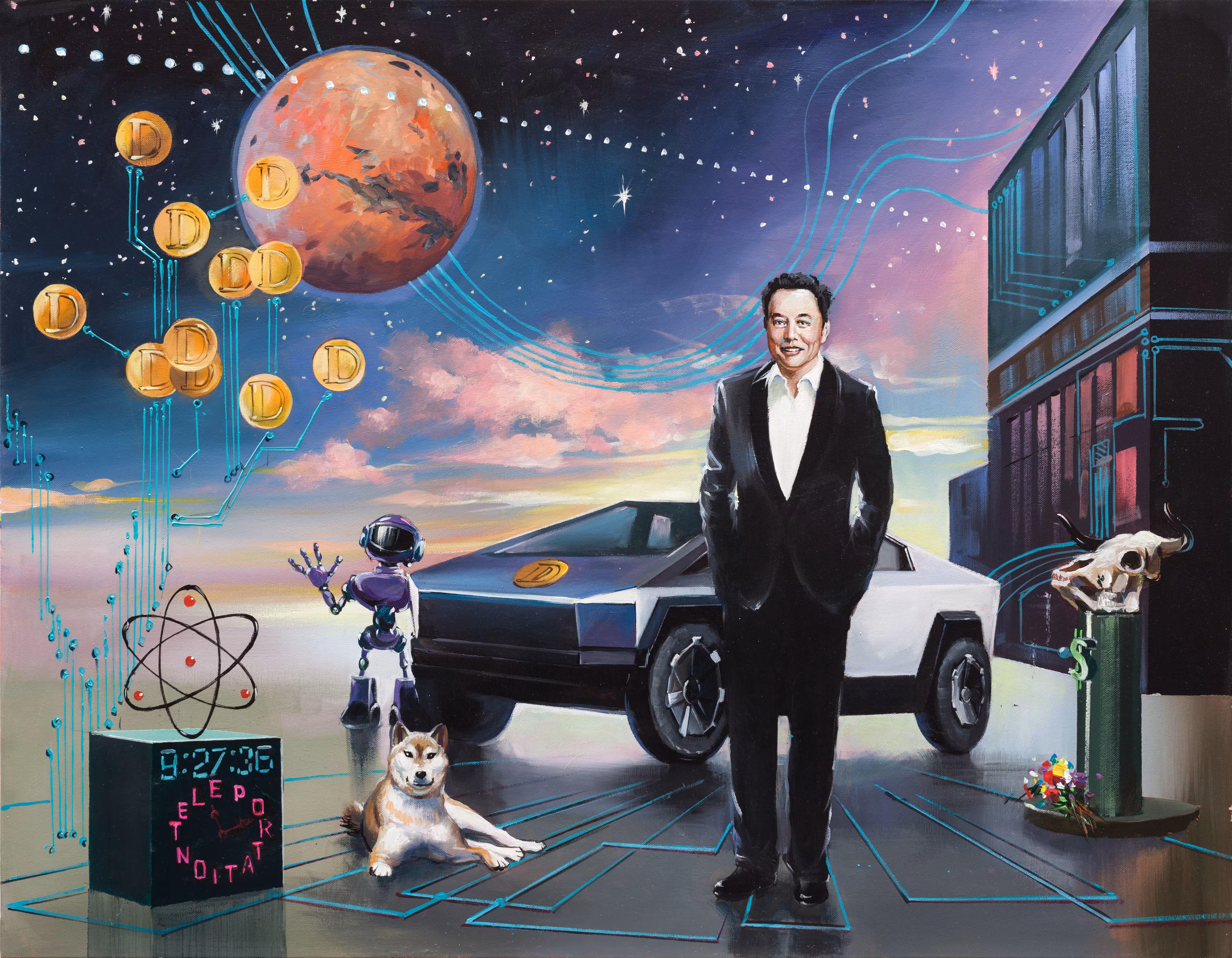 Elon & DOGE on MARS! (Original Oil + NFT)  