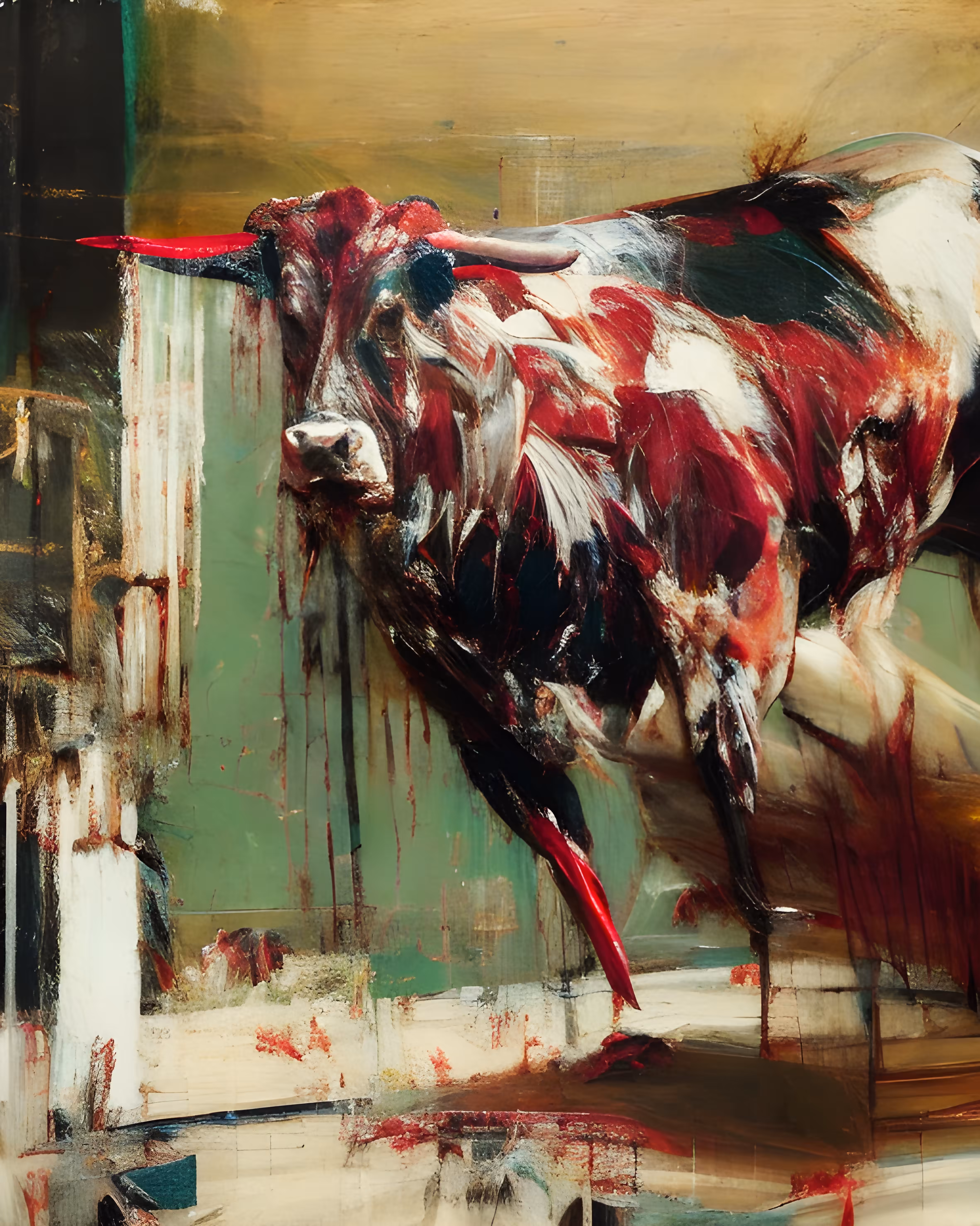 figurative painting: red bull