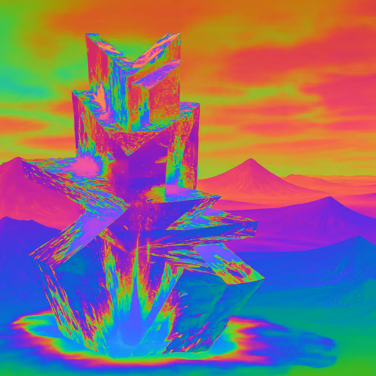 future memory of a sculpture in the mountains