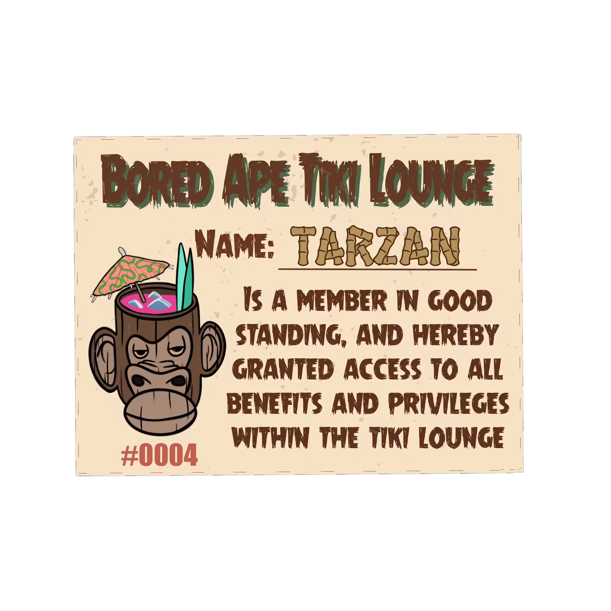 Bored Ape Tiki Lounge Membership card