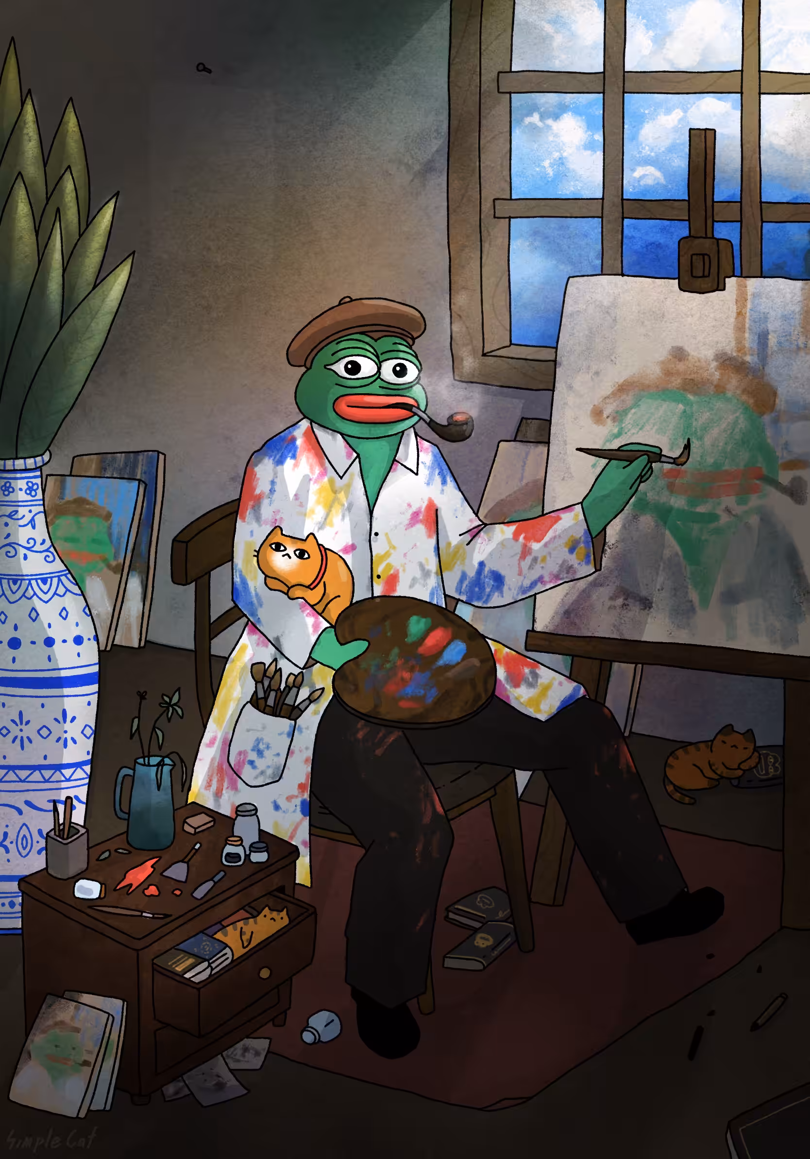 Pepe painter and his self-portrait.