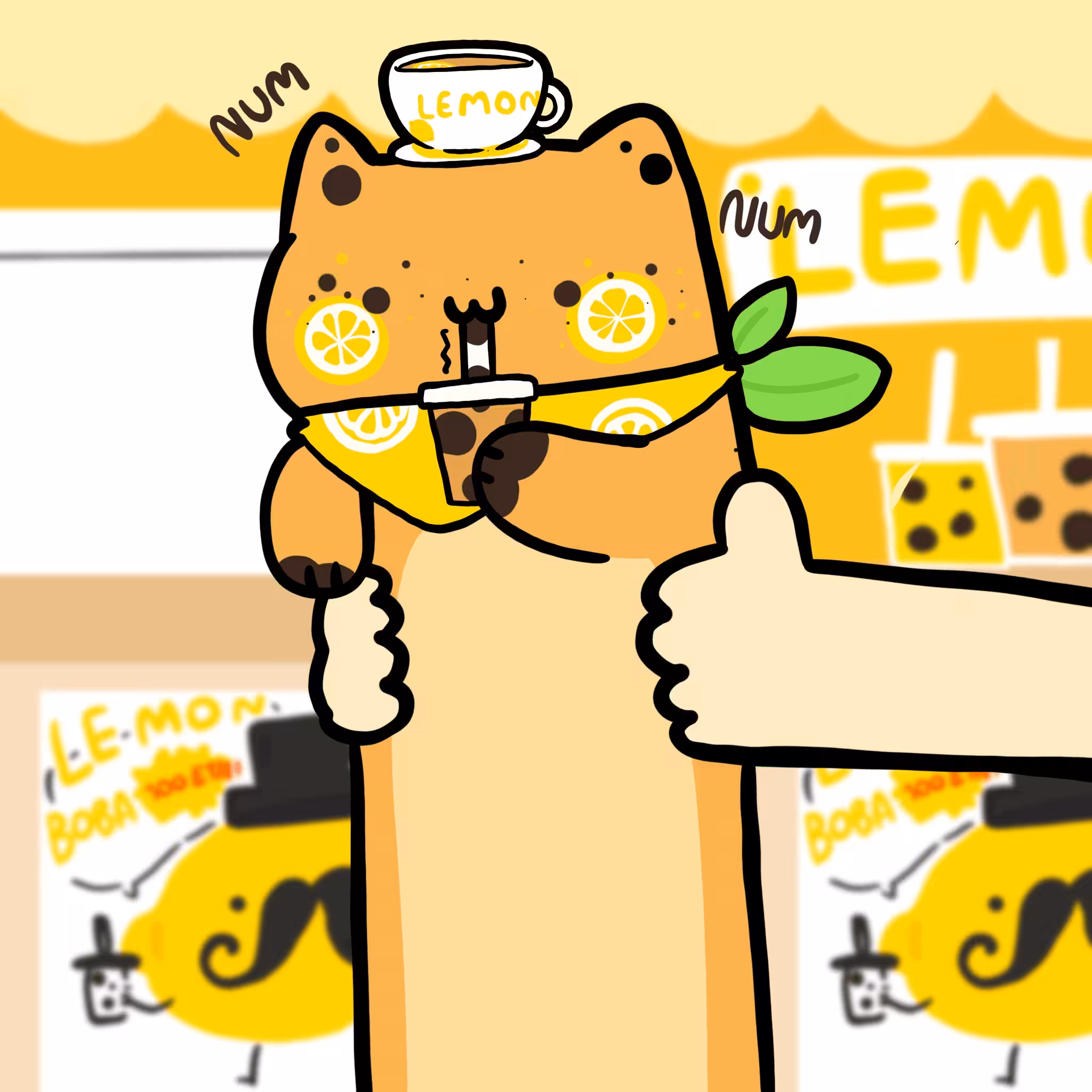 Long Long Cat: Long long Lemon Boba tea cat #G003