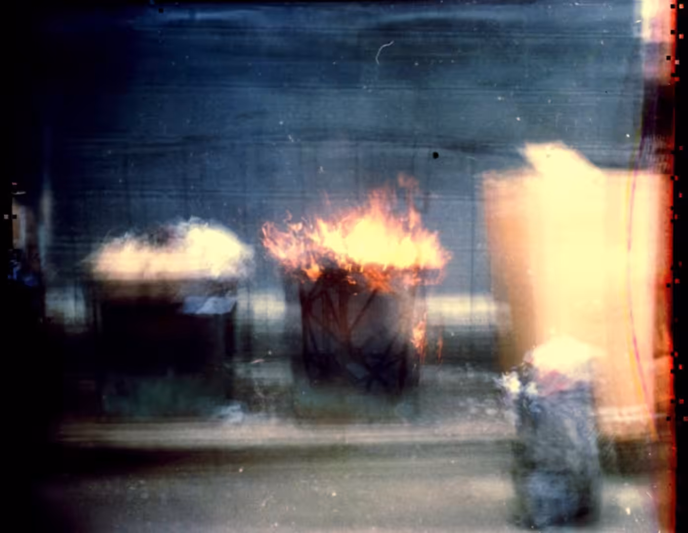 Burning trash bin