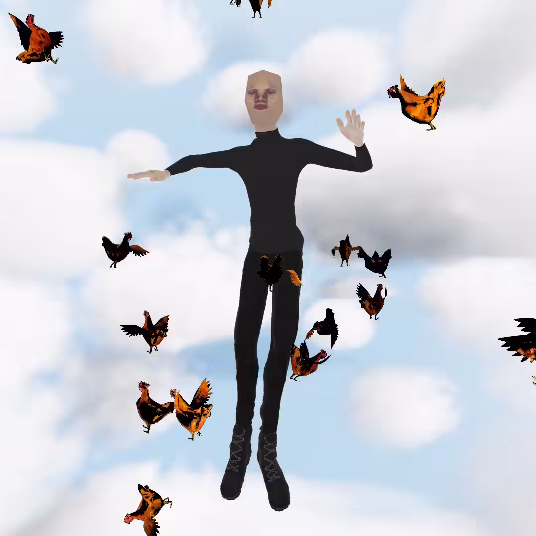 Cloud #41: The White Sky Pixel Character With the Chickens.