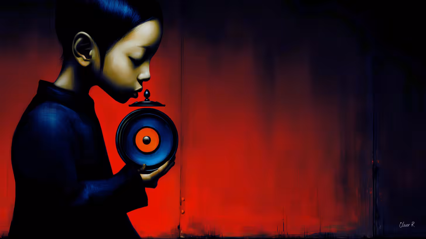 "The child and the mysterious toy" signed by "Oliver R"