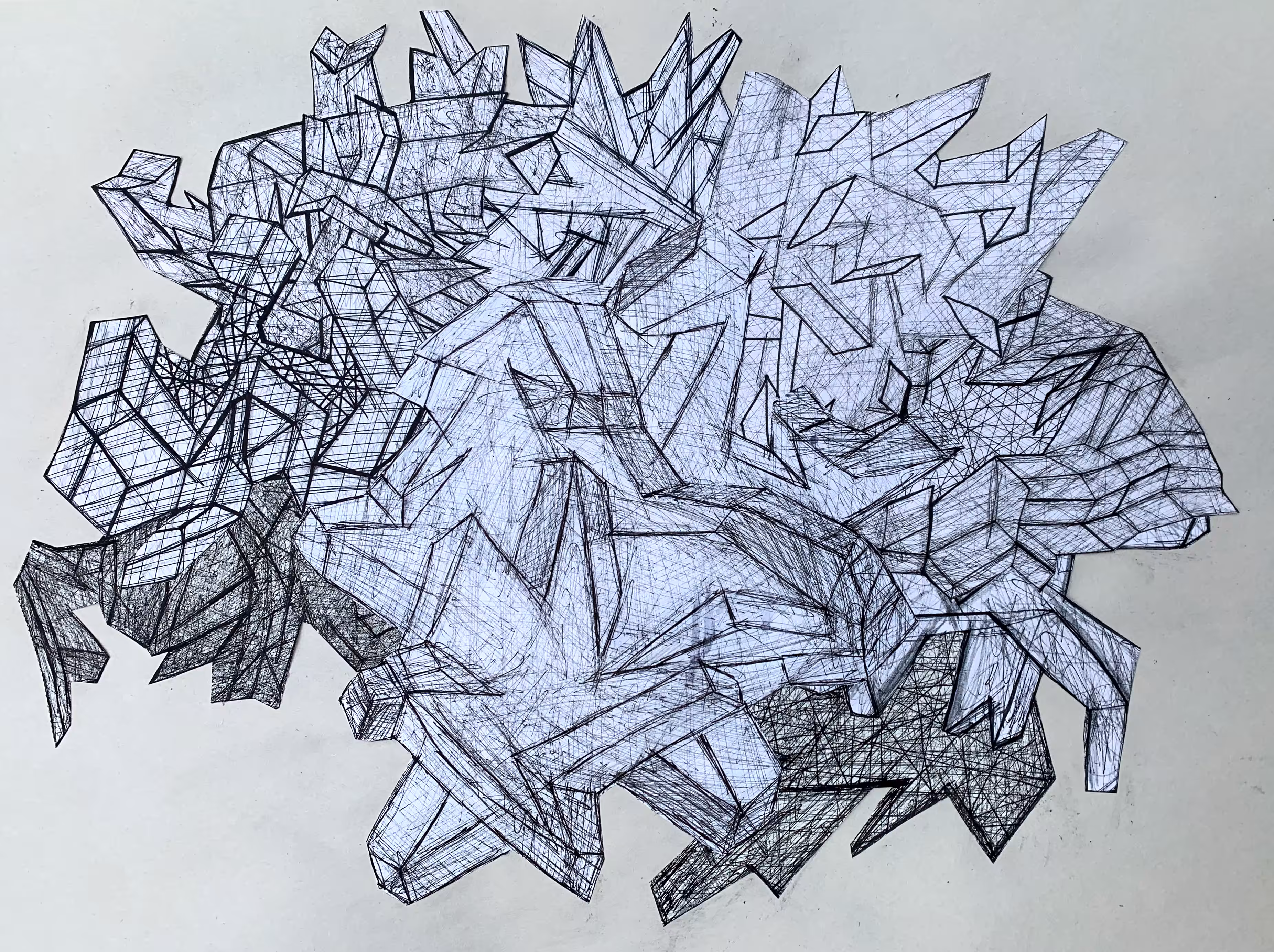 a collage of drawrings of lines and shapes and chasos