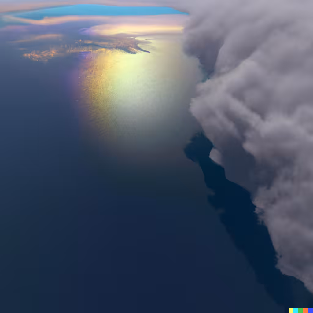 ☁️ 07 - a aerial view of a iridescent cloud over the silver sea