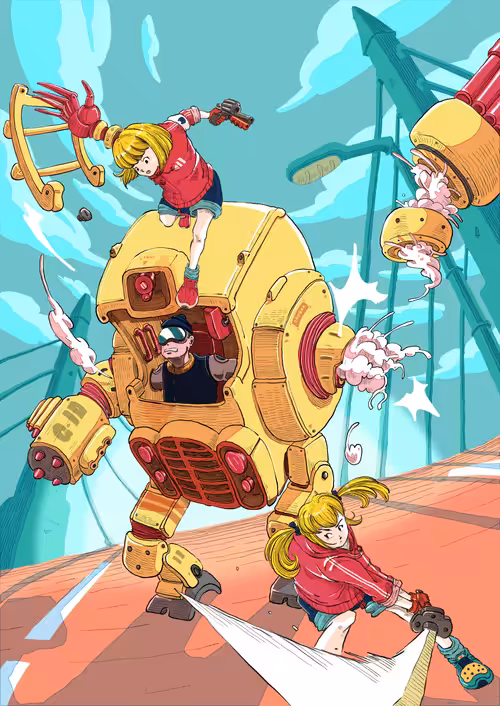 Twin Tail Assassin and Her Friend VS. Robot 