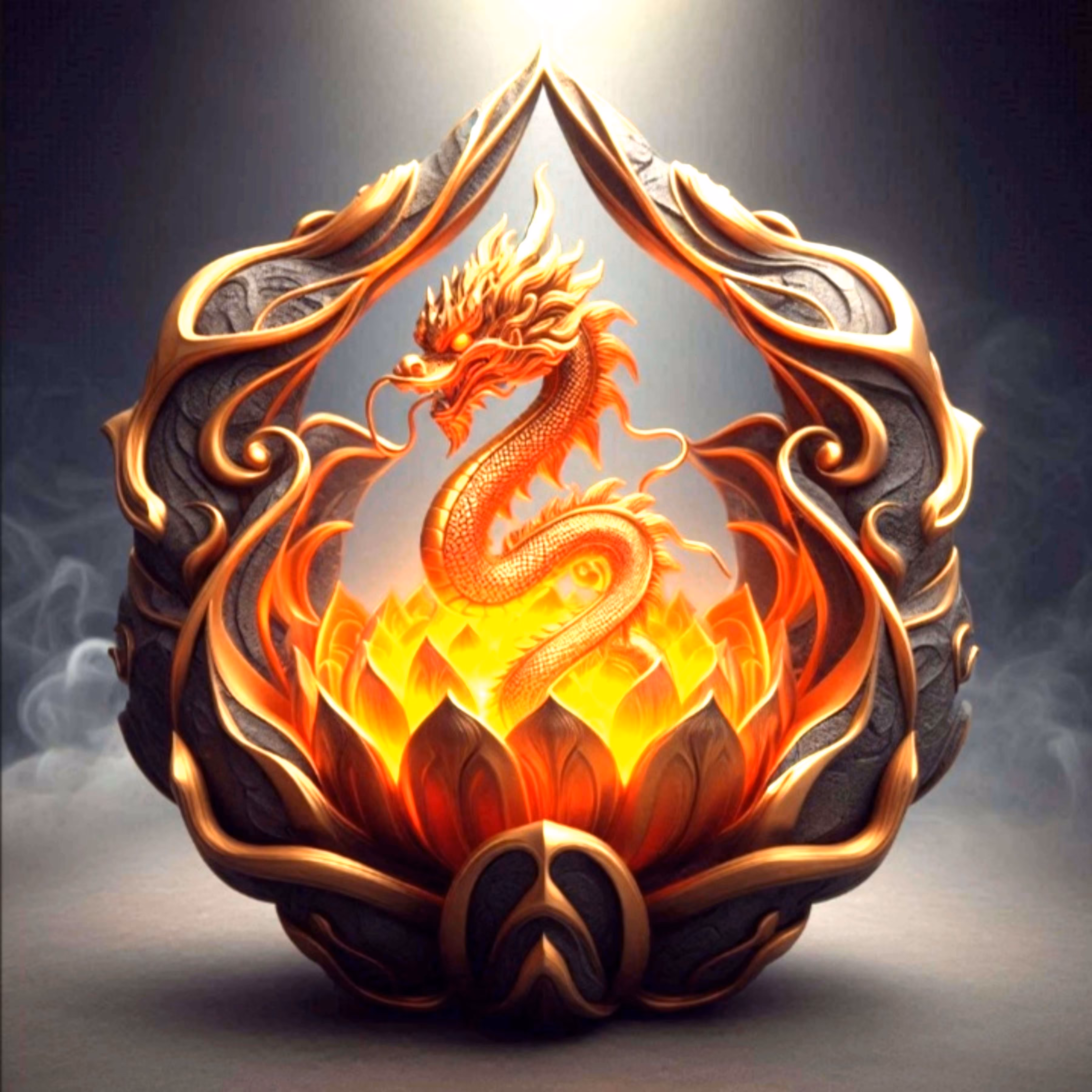 Golden dragon emerges from the lotus