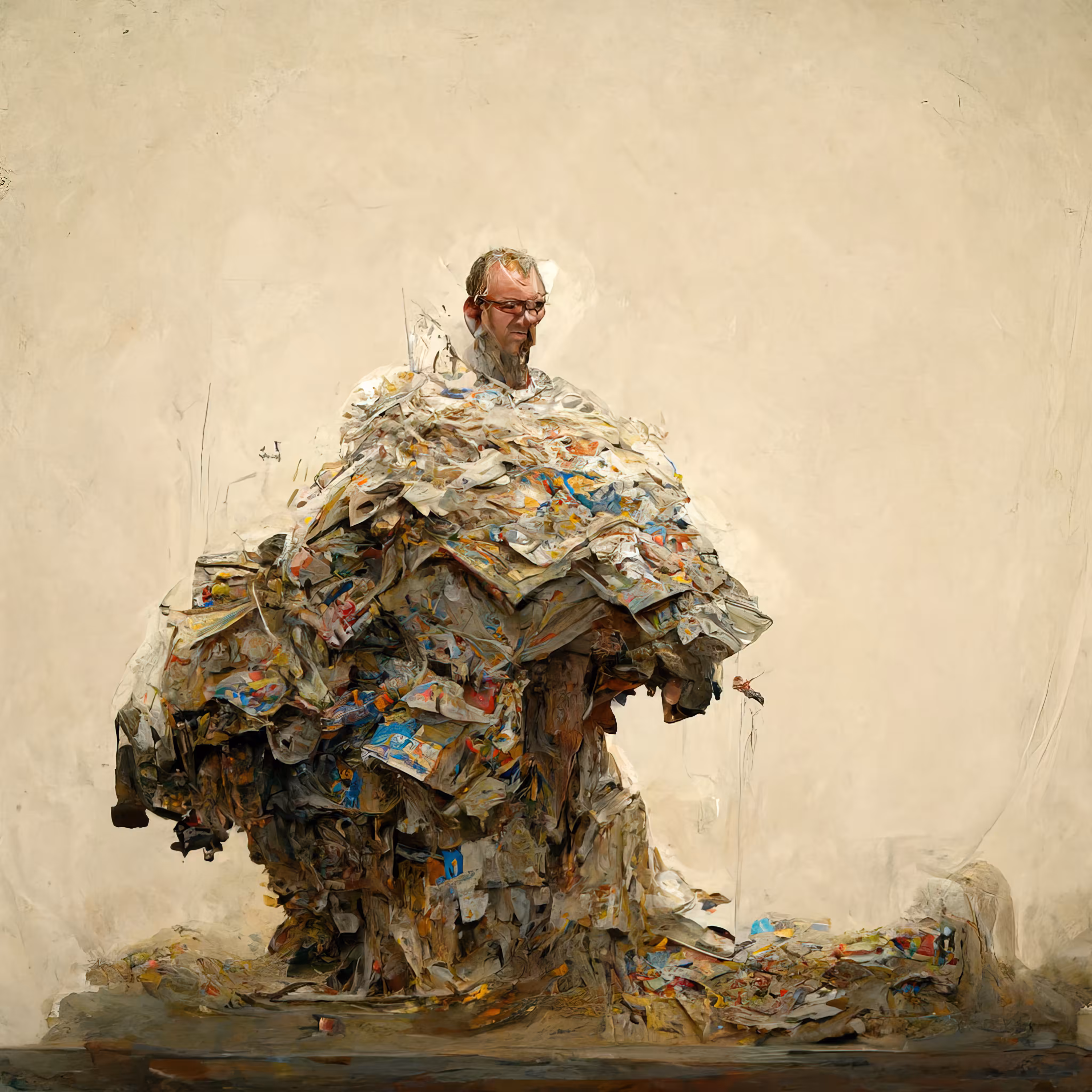 Man in huge pile of papers