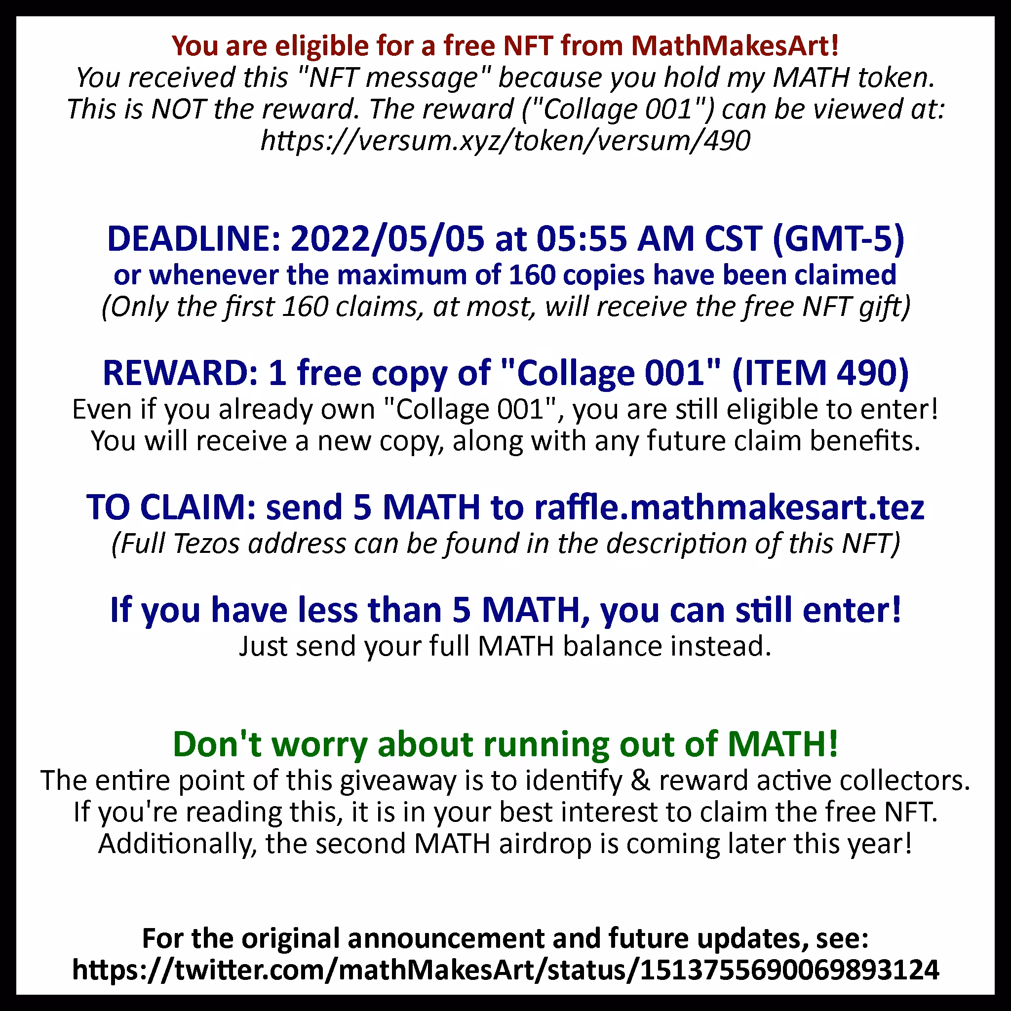 A Message from MathMakesArt (April 2022)