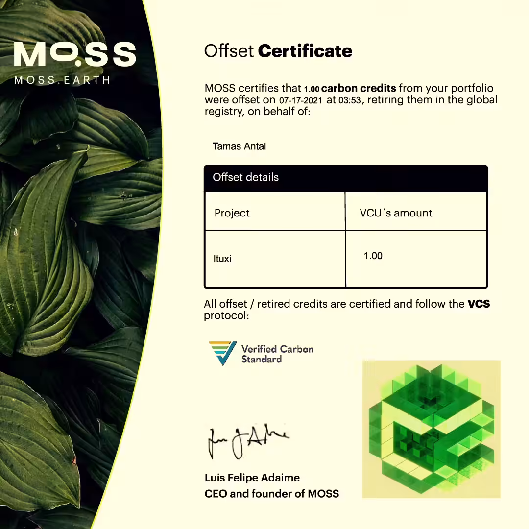 Offset Certificate - Carbon Credit NFT 🧶=Clean🌱