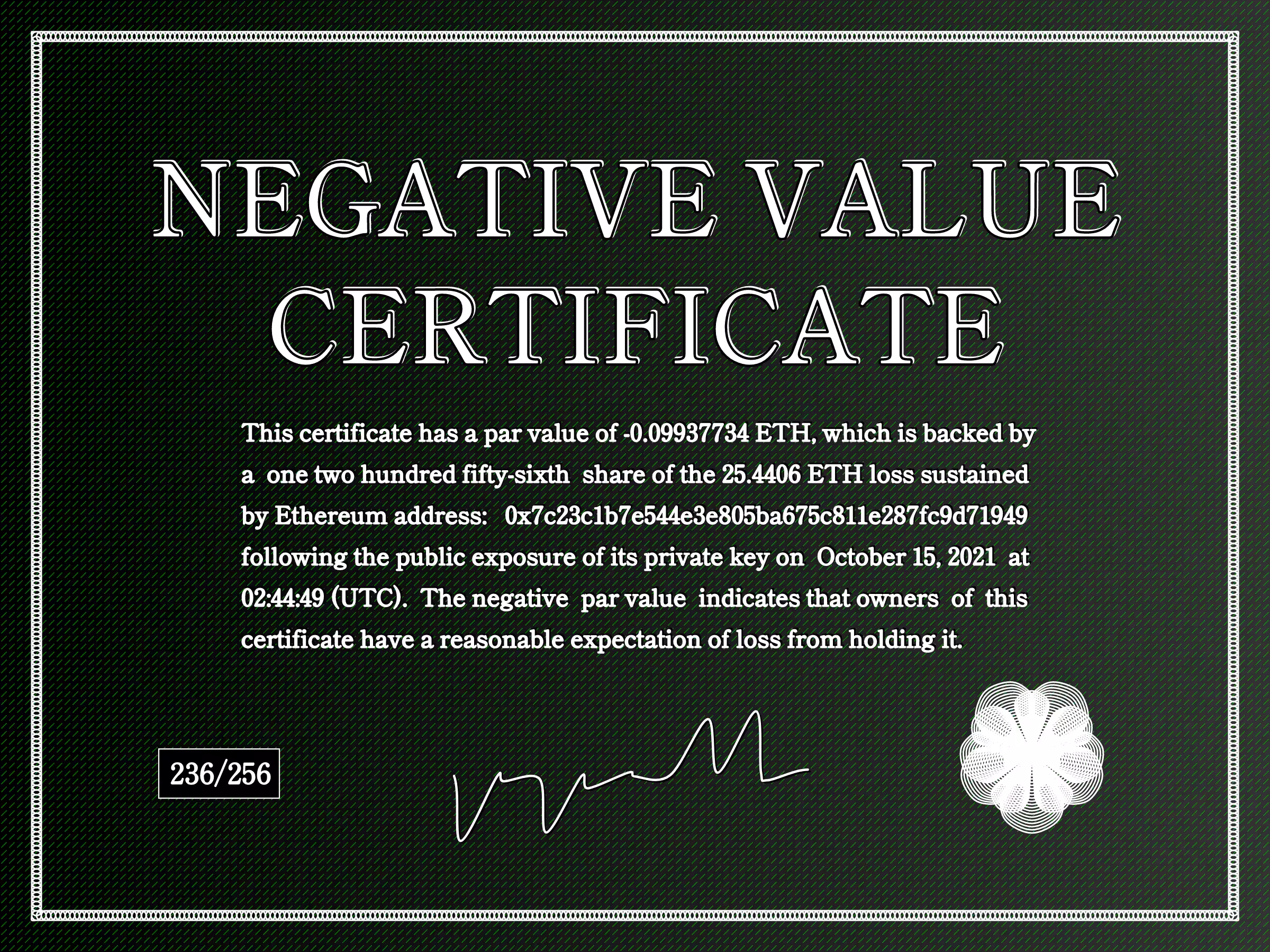 Negative Value Certificate #236 of 256
