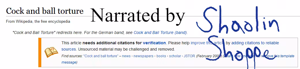 https://en.wikipedia.org/wiki/Cock_and_ball_torture: The Audiobook