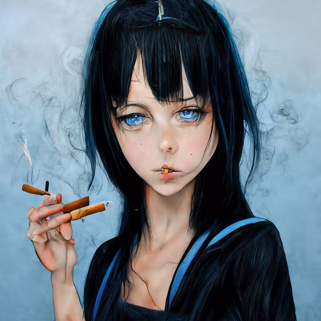 Anime Girl Smoking Herself