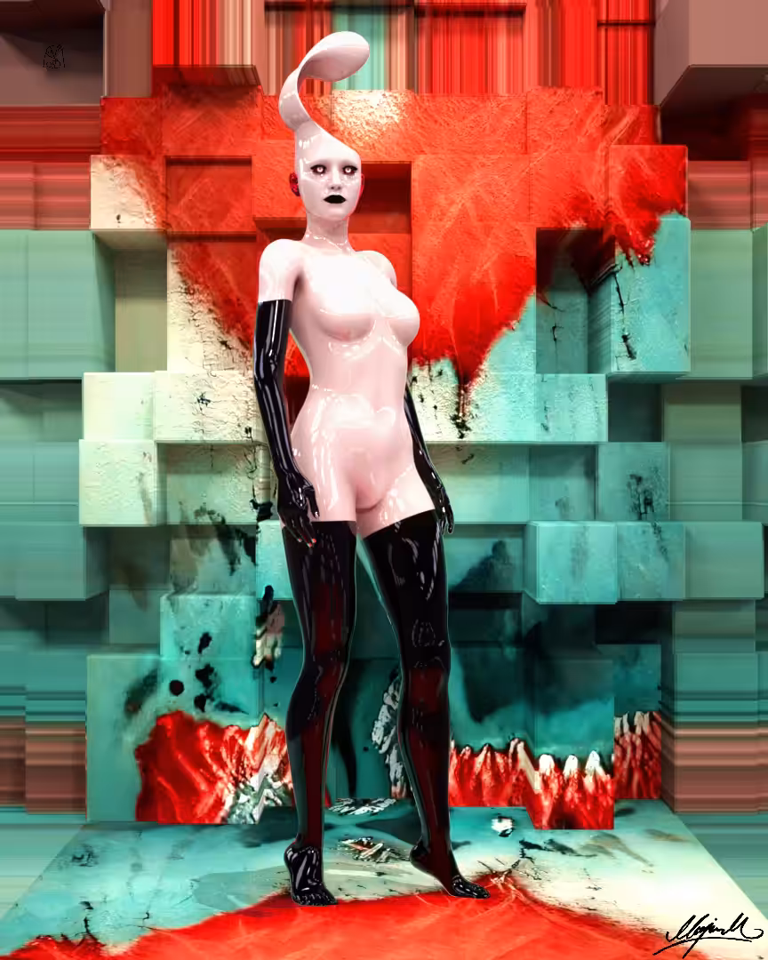Lordess Drop in Red Teale Voxelized GAN Painting