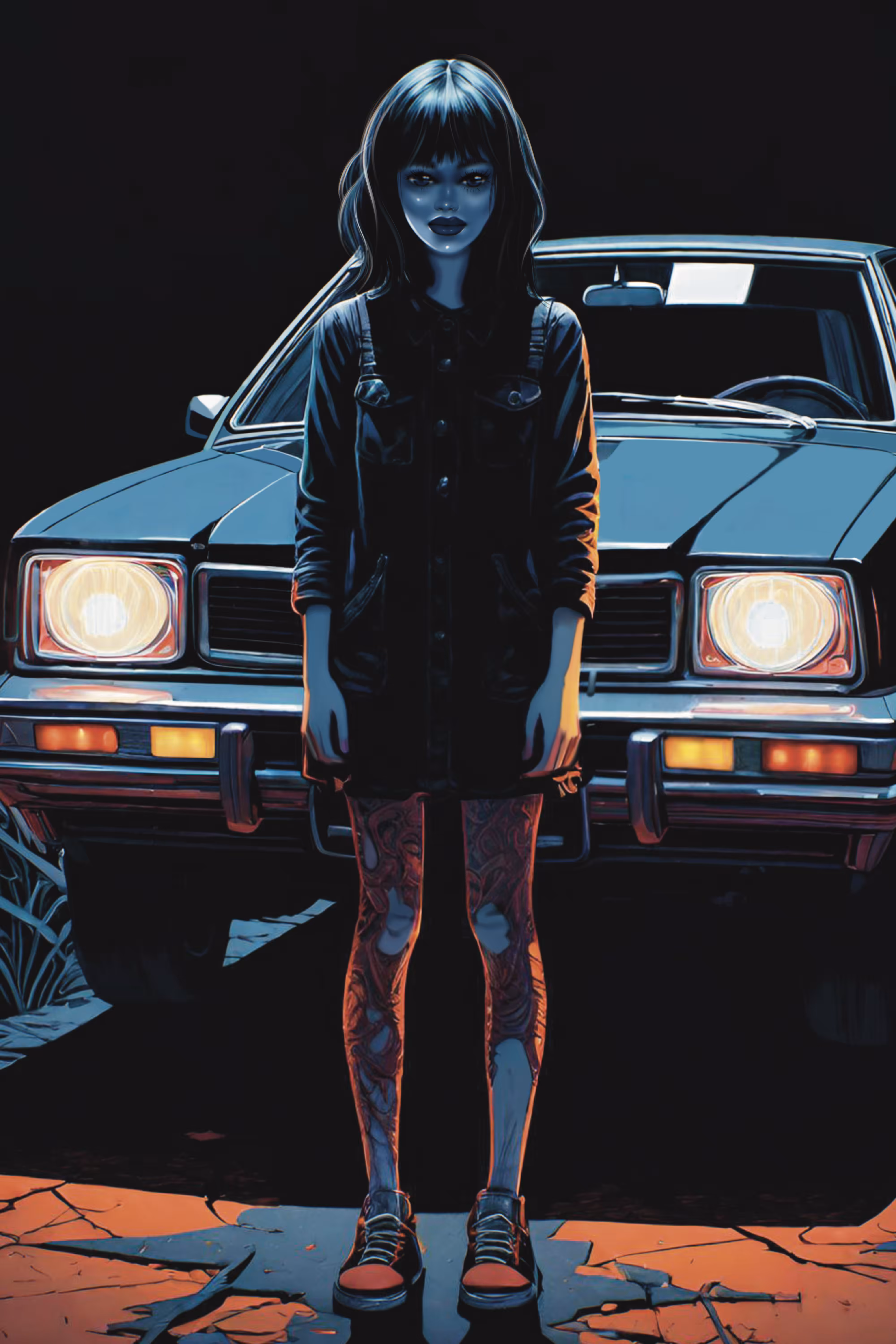 The spirit of the girl near the car