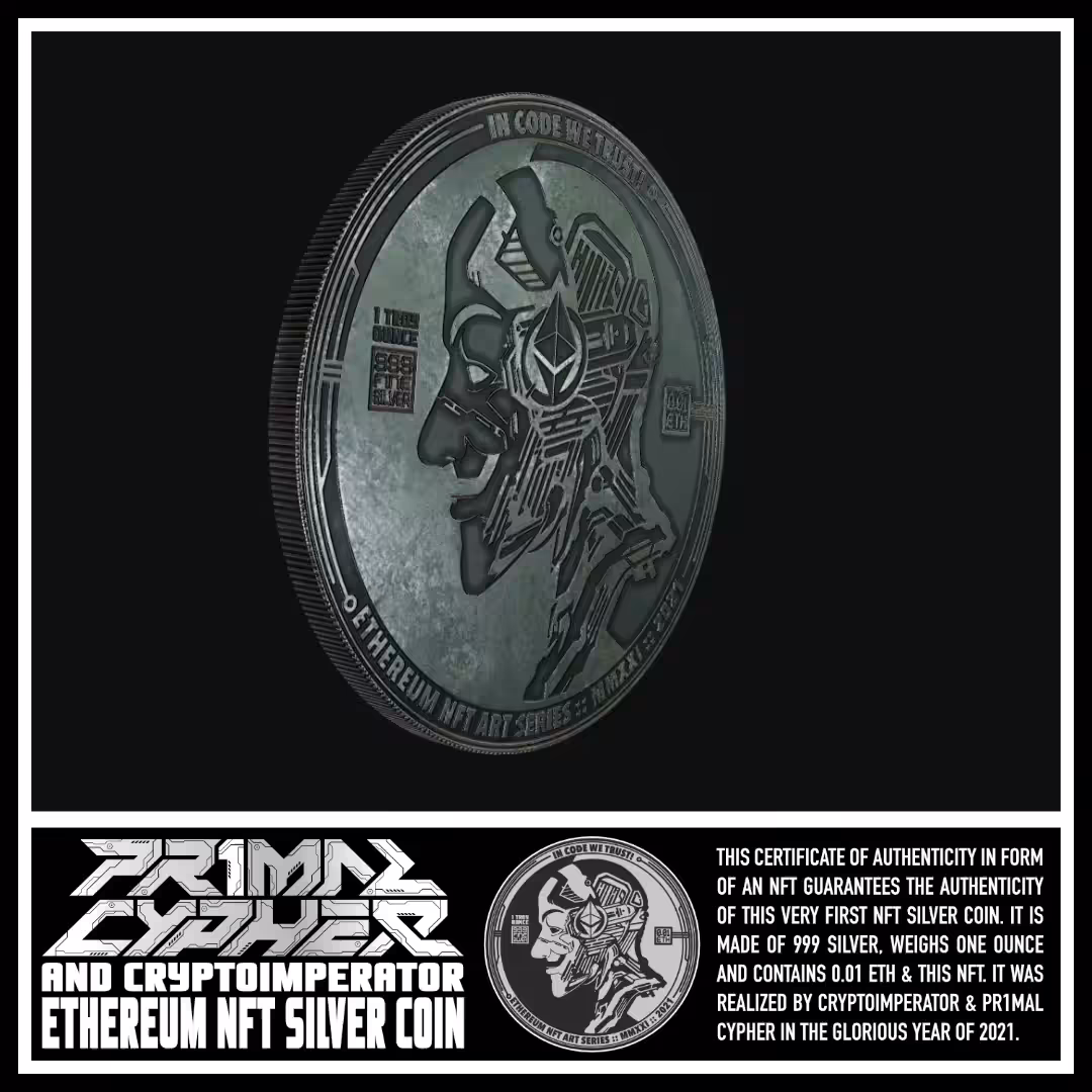 PR1MAL CYPHER & Cryptopimperator NFT ART 999 Silver Coin