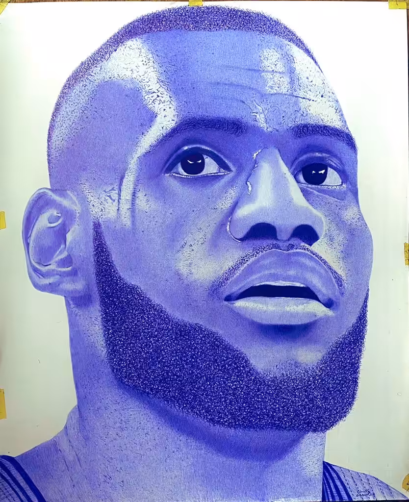ART TREASURE FOR HUMANITY AND CULTURE : Pen drawing of LEBRON JAMES.