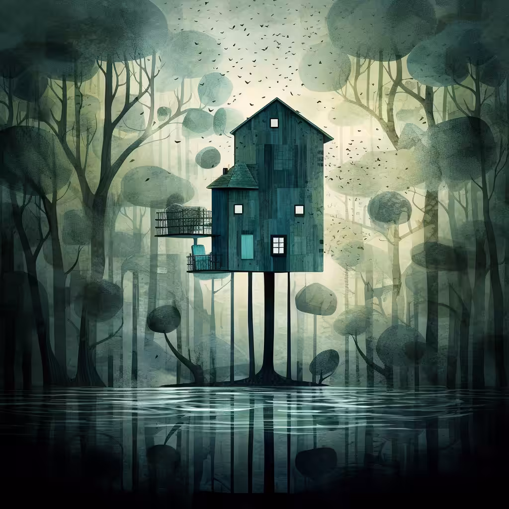 Treehouse in dark forest