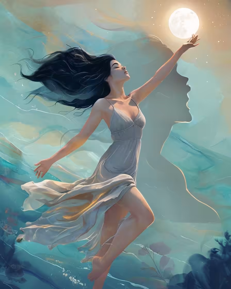 Dramatic Illustration Of Woman Against Ethereal Oceanic Background