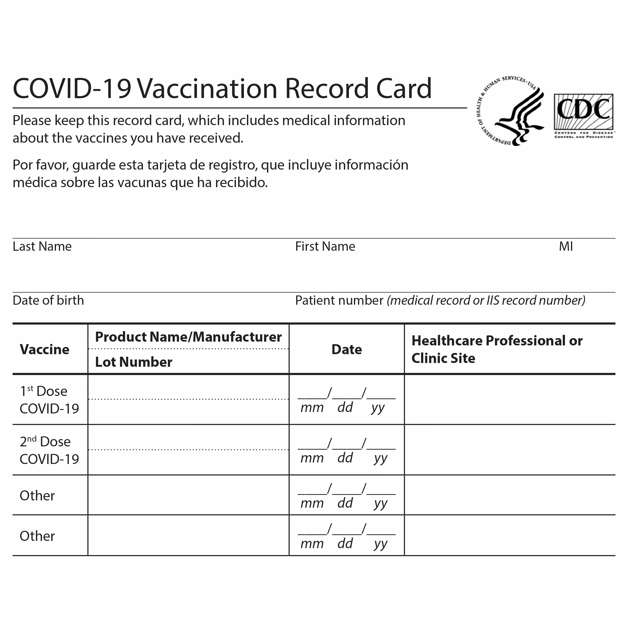 COVID-19 Vaccination Record Card