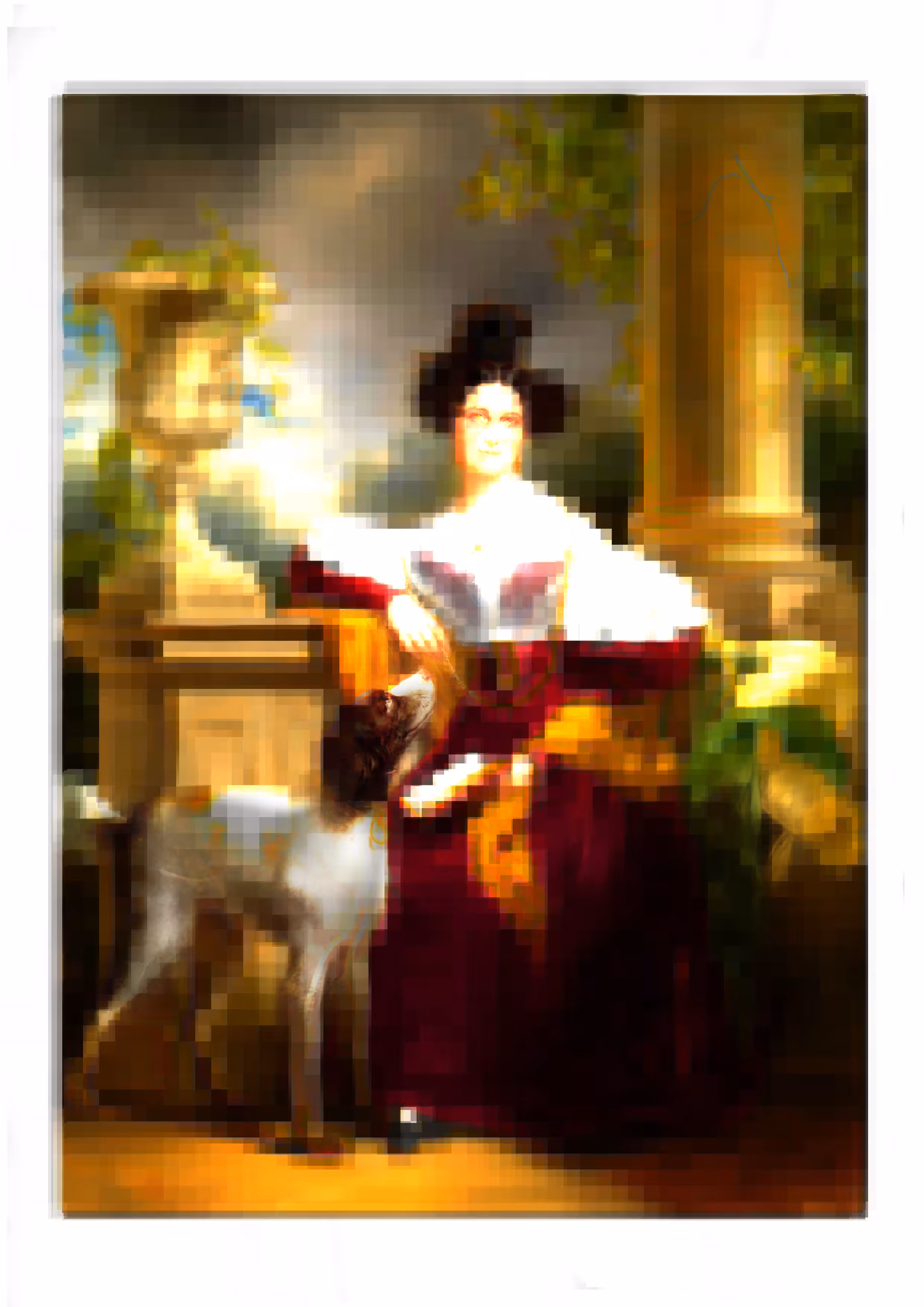 Madam and dog in pixels